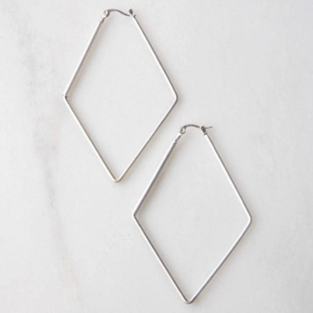 Plunder Kallie Anne Matte Silver Geometric Diamond Shaped Hoop Earrings Large